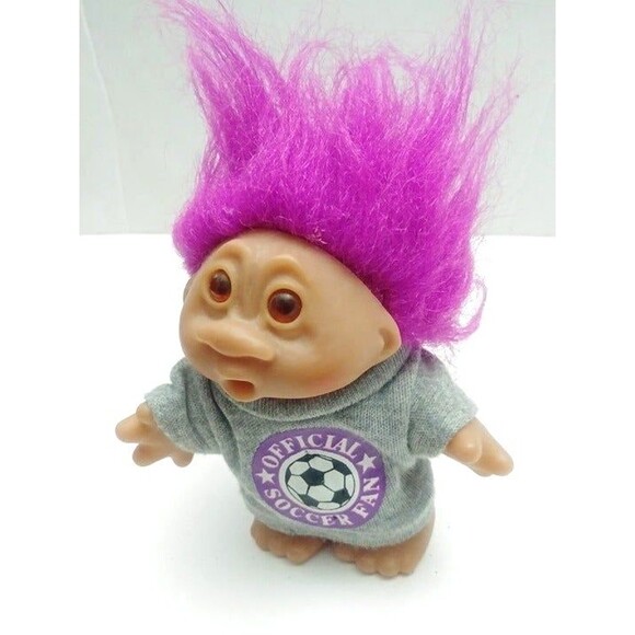 Vintage 1986 Dam 6" Soccer Shirt Troll Doll / Purple Hair - Picture 2 of 4